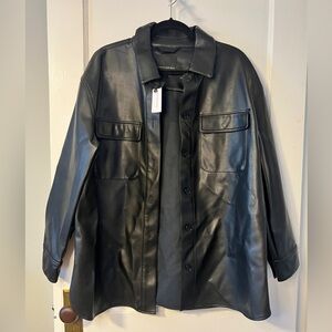 NWT Banana Republic Black Faux Leather Shacket Jacket